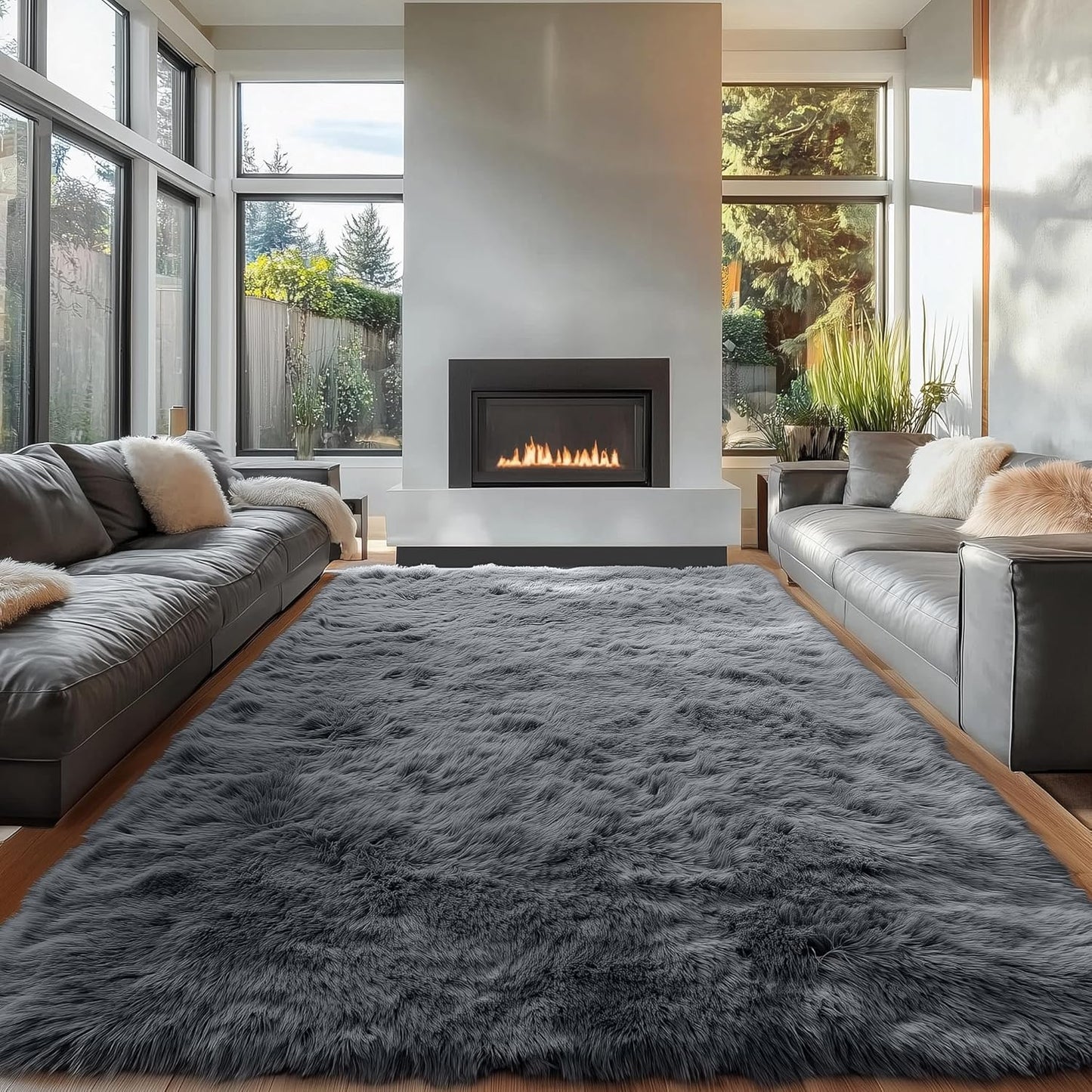 OLANLY Large Area Rug - Soft Fluffy Shaggy Carpet for Living Room & Bedroom | 7x9 ft, Grey