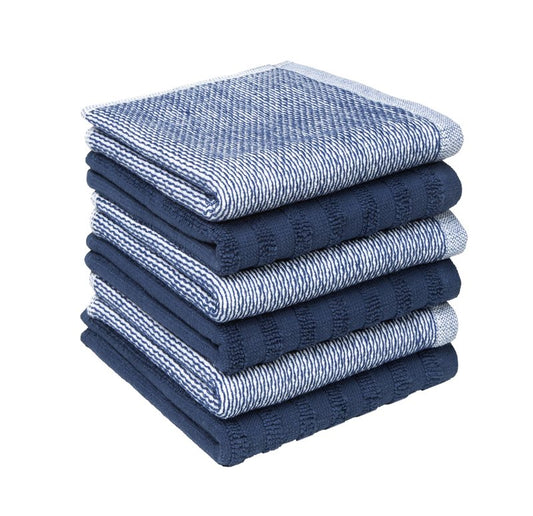 Premium Kitchen Towels (20”x 28”, 6 Pack) | Yarn Dyed Flat Woven Stripe Kitchen Towel Set| 238 GSM | Highly Absorbent with Hanging Loop | Blue