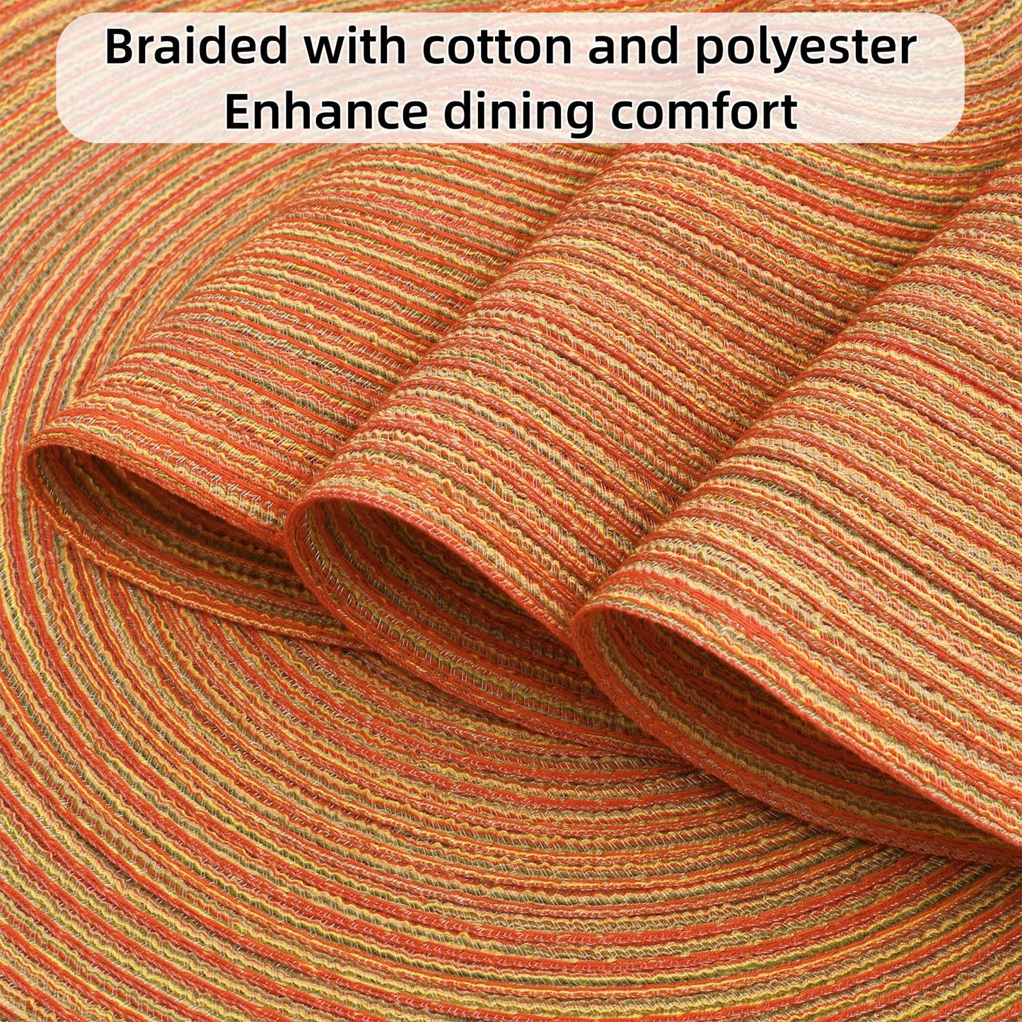 SHACOS Round Placemats Set of 4 Woven Braided Place Mats Table Placemats 15 inch Circle Place Mats Easy to Clean Table Mats Indoor Outdoor, Fall Color Mix