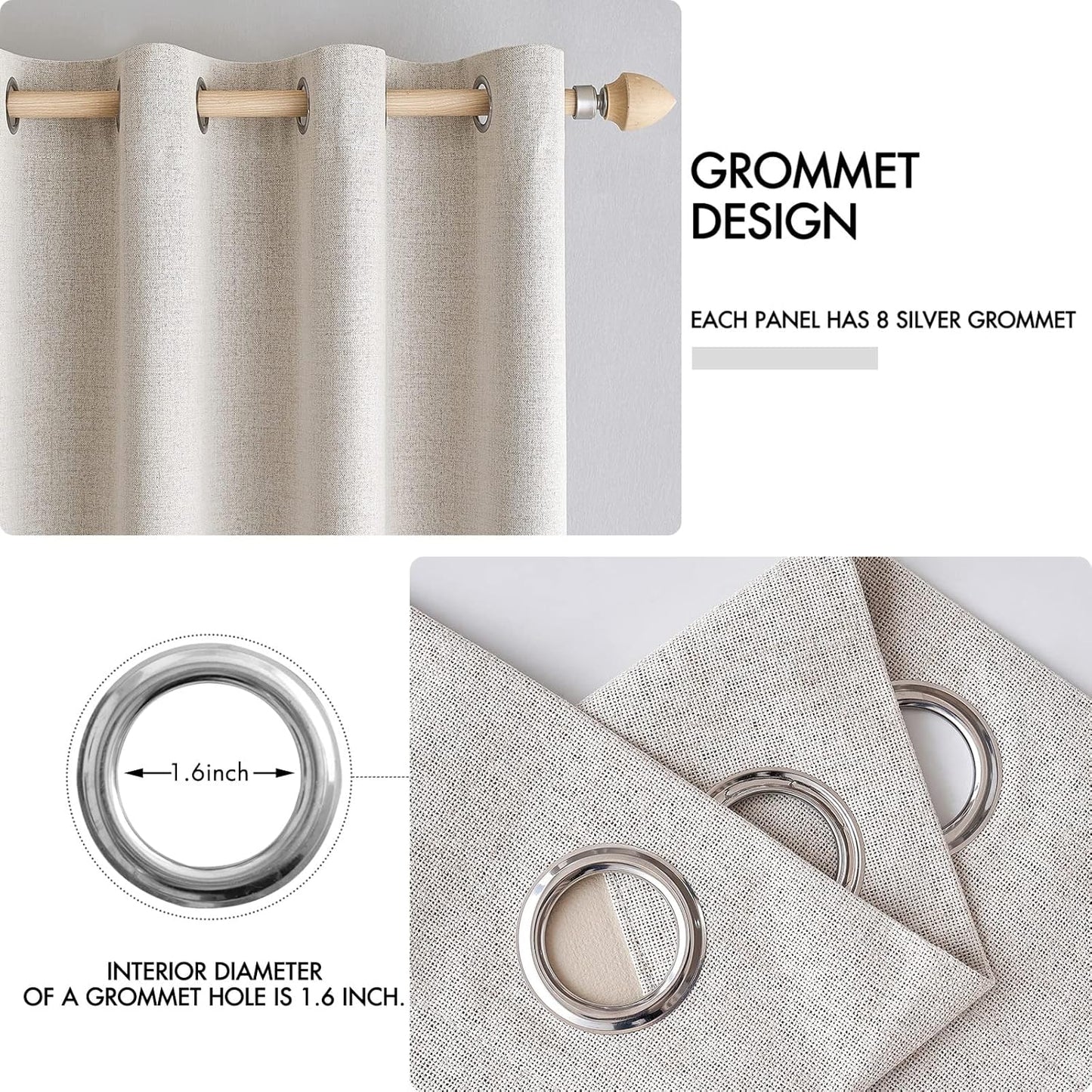 MIULEE 100% Blackout Linen Textured Curtains - Thermal Insulated Ivory Grommet Drapes | 52 x 84 Inch (2 Panels)