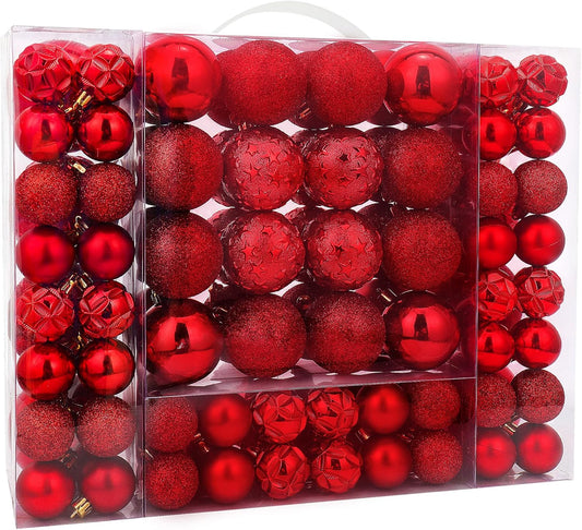 87ct Christmas Ball Ornaments Set Shatterproof Seasonal Hanging Decorations with Reusable Hand-held Gift Package for Xmas Tree Holiday Party and Home Decor, Gold