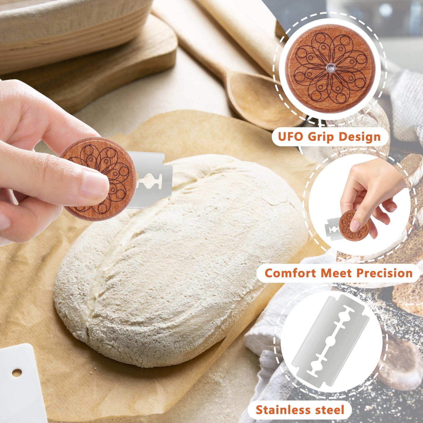 Epritliber UFO Bread Lame Cutter for Homemade Sourdough,Bread Scorer Tool for Sourdough with 5 Blades and Storage Cover,Slashing Tool Bread Cutting Knife for Artisan Bread and Baguette Makers,Circle