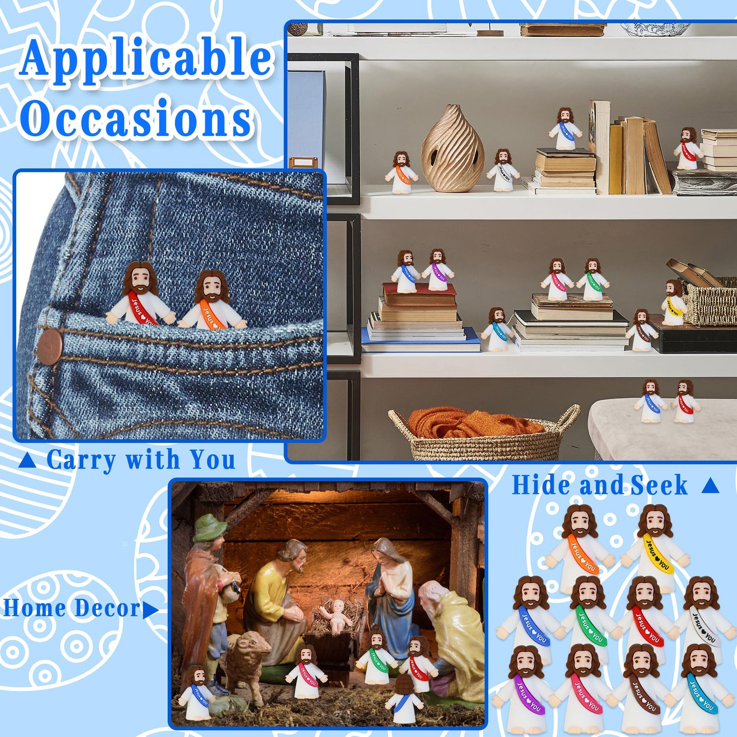 Bamamon 30 Pcs Little Jesus Figures, Mini Jesus Figurines in Bulk Easter Jesus Loves You Tiny Christ Toys to Hide and Seek Sunday School Religious Party Favors Baptism Gifts for Easter Egg Stuffers