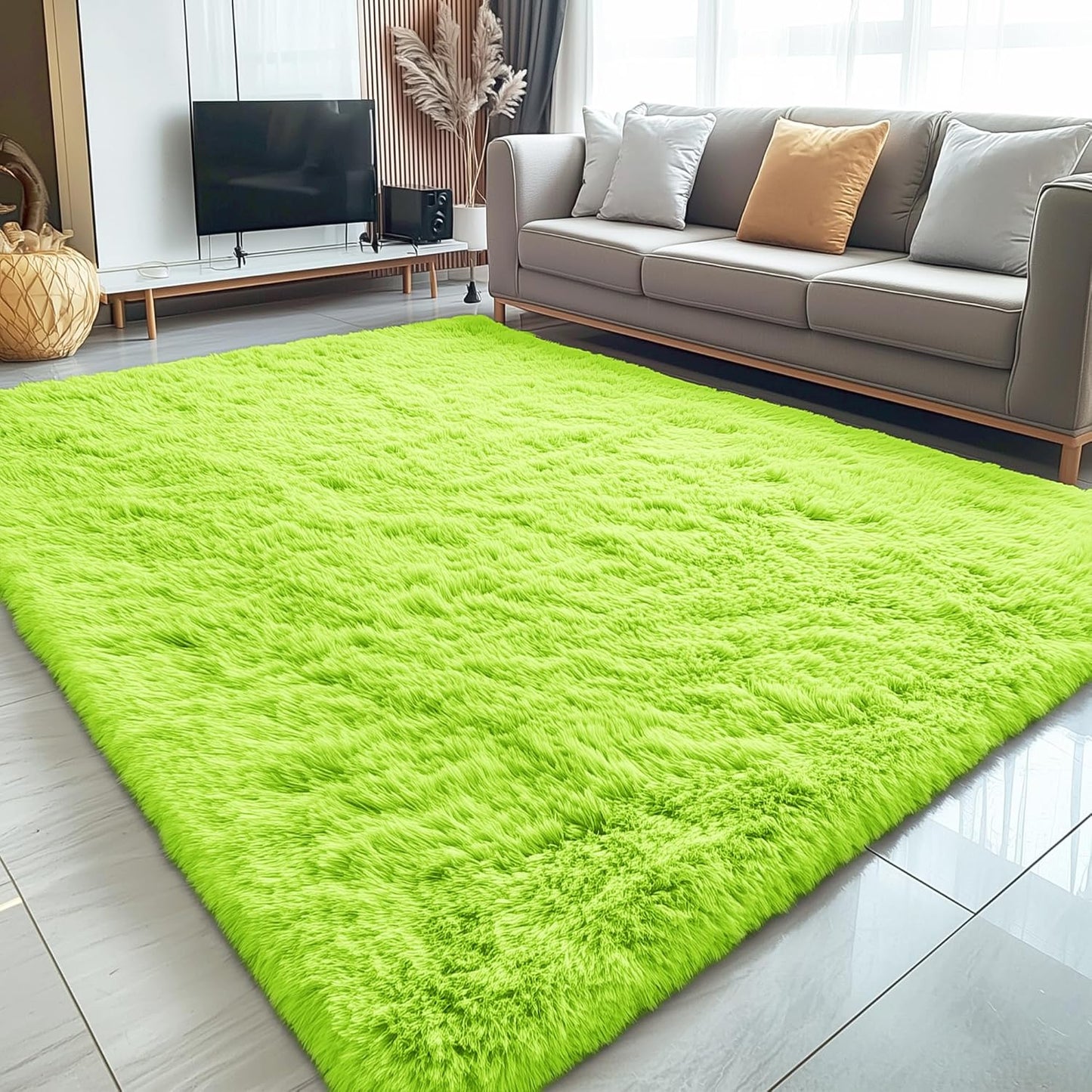 OLANLY Large Area Rug - Soft Fluffy Shaggy Carpet for Living Room & Bedroom | 5x8, Lime Green