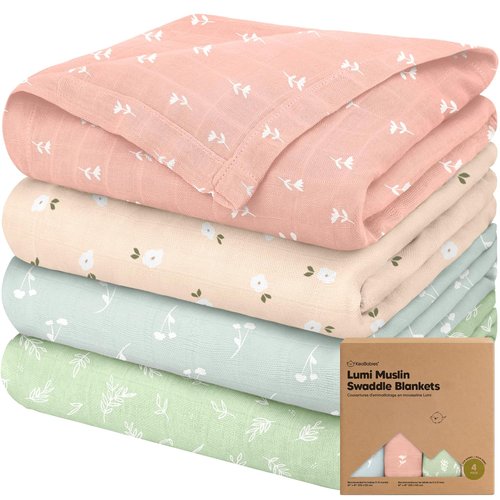 Bloom Organic Baby Swaddle Blankets - 4-Pack Soft & Breathable Muslin Blankets for Newborns