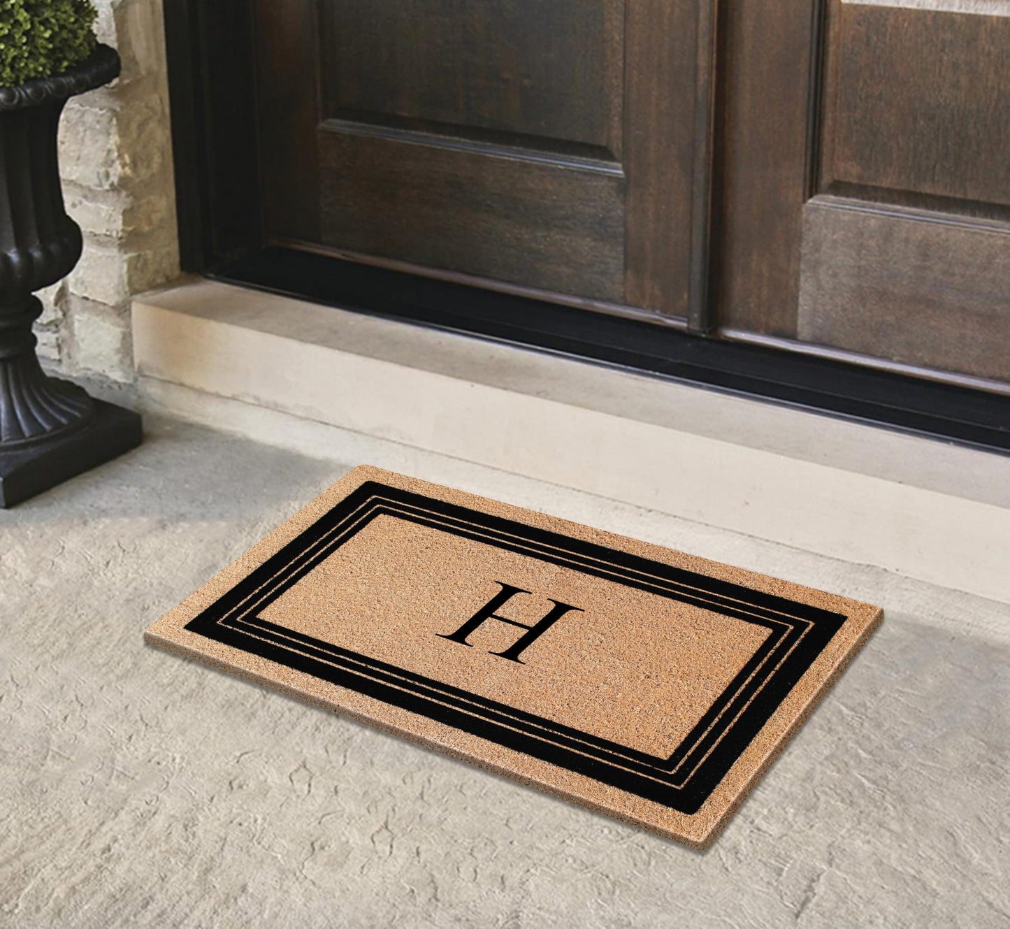 A1HC Natural Coir Flock Monogrammed Door Mat for Front Door 24"x39", Anti-Shed Treated Durable Doormat for Entrance, Heavy Duty, Thin Profile, Easy to Clean, Long Lasting, Front Door Entry Doormat