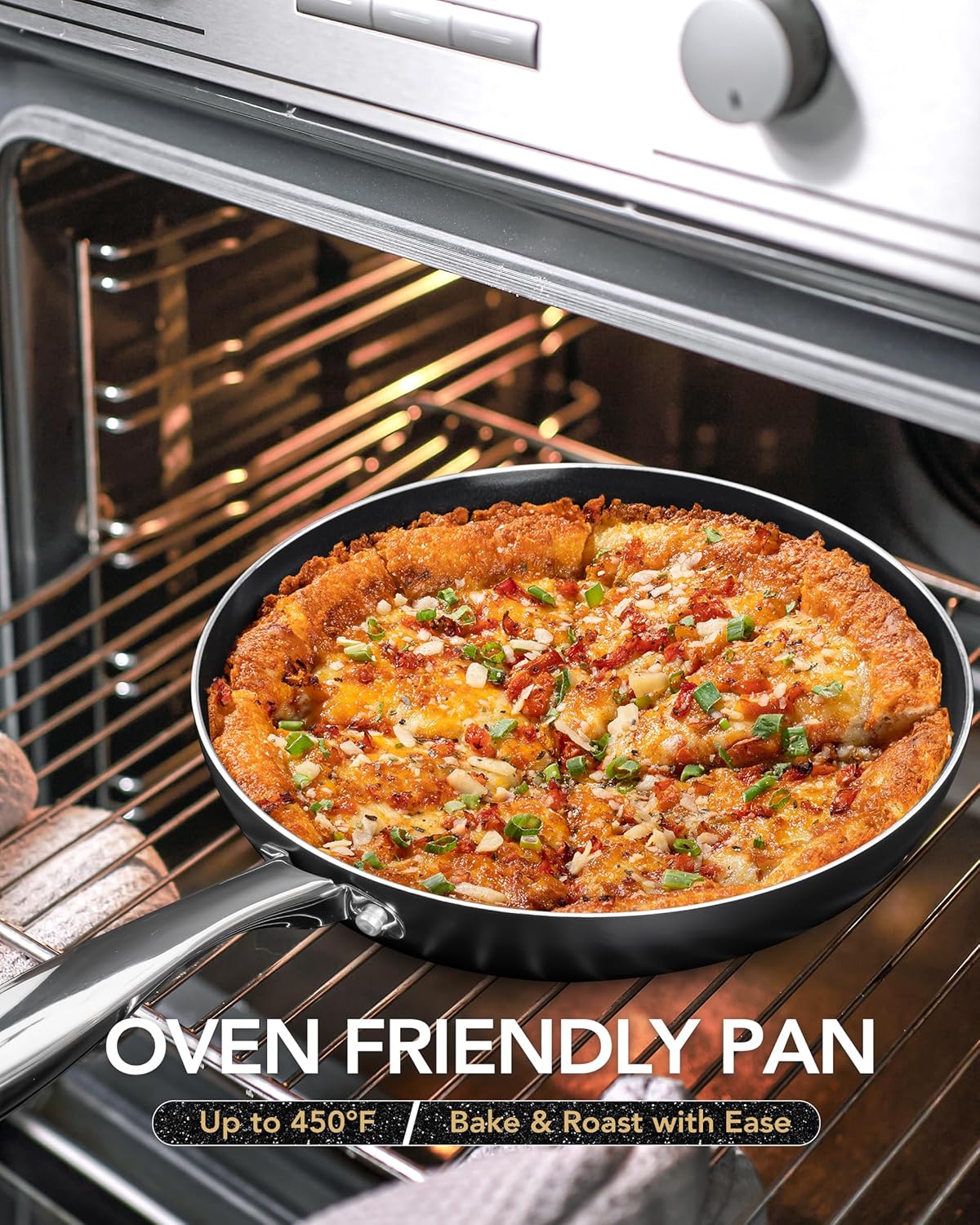 MICHELANGELO 8-Inch Nonstick Frying Pan - Non-Toxic Ceramic Skillet with Lid & Stainless Steel Handle | Black