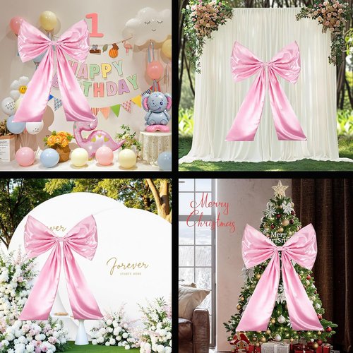 Giant Large Satin Ribbon Bow - 25x40 Inch Pink Bow for Wedding, Party & Home Decor