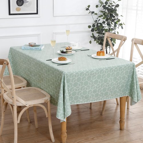 Heavy Duty Vinyl Tablecloth with Flannel Backing Waterproof Oil-Proof Plastic Table Cloth Stain-Resistant Wipeable Rectangle or Square Table Cover for Indoor and Outdoor (Green Grid，60x102 Inch)