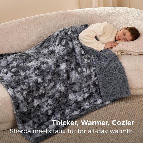 Bedsure GentleSoft Sherpa Throw Blanket - Cozy Fleece Blanket for Women | Plush Tie Dye Design, Grey, 50x60 Inches