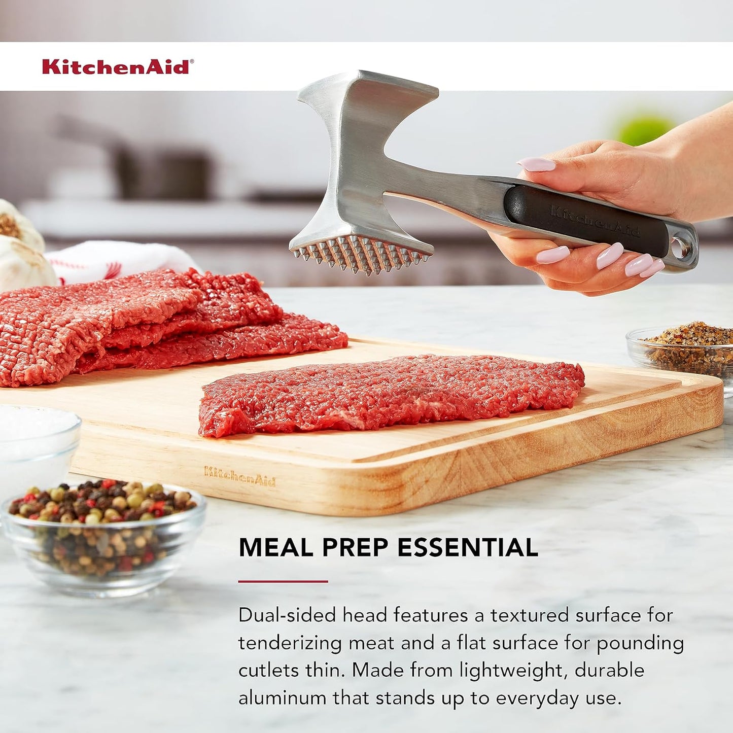 KitchenAid Gourmet Meat Tenderizer - Multi-Sided Design for Pounding Meats & Shellfish | Easy Storage, Black