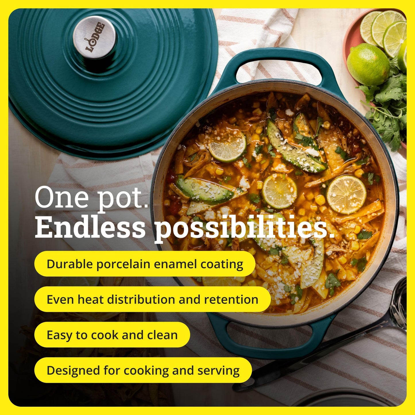 Lodge Essential Enamel Cast Iron Dutch Oven - Perfect for Bread Baking, Braising, Marinating & Slow Cooking - Features Moisture-Sealing Lid & Dual Handles - Kitchen Essentials - 6 Quarts - Lagoon