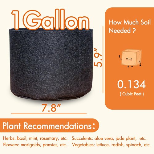 Gardzen 20-Pack 1 Gallon Nonwoven Grow Bags - Durable Aeration Fabric Pots for Healthy Plants