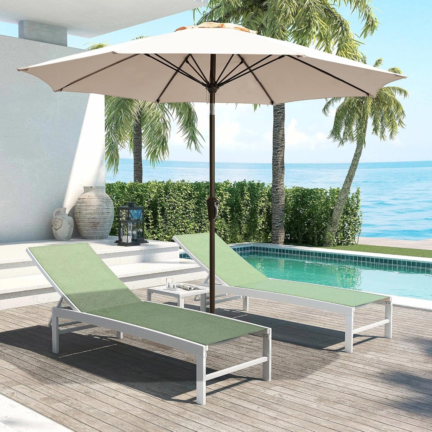 LOUNZY 9FT Large Outdoor Patio Umbrella - UV Resistant with Easy Tilt & Crank | Sturdy Fiberglass Ribs for Backyard & Pool