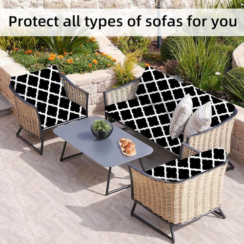 BIETYONE Patio Cushion Covers - 8Pcs Washable & Reusable Outdoor Couch Slipcovers | Lingge Grey