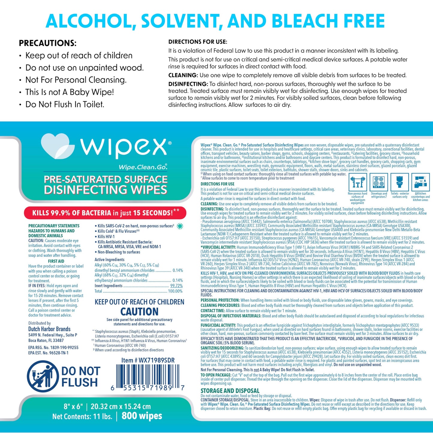 Wipex Gym Wipes Disinfecting Refills for Fitness Equipment & Commercial Gyms, EPA Registered Antibacterial Wipes, Kills Germs in 15 Seconds, Bulk 800 Count Roll for Dispensers
