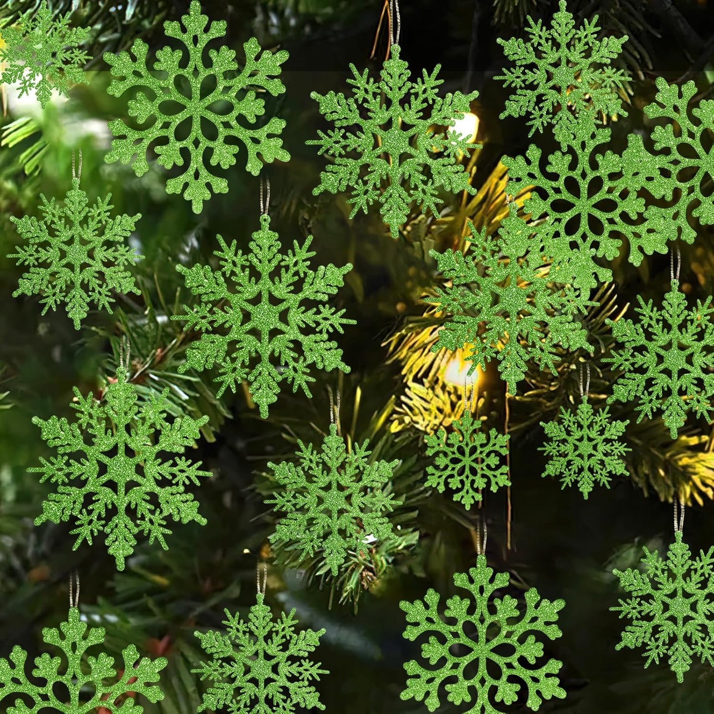 Skiennix 36-Piece Christmas Lime Green Snowflake Ornaments - Festive Hanging Decor for Winter Wonderland