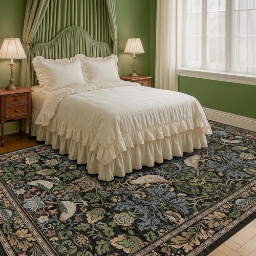 Hazo Haus Dark Floral Area Rug 8x10 - Washable Non-Slip Design for Living Room, Dining Room & Office