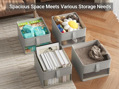 Foldable Storage Bins by [Brand Name] - Breathable Fabric Organizers with Clear Window | 3-Pack, Gray, 11.5 x 8.75 x 6.5 in