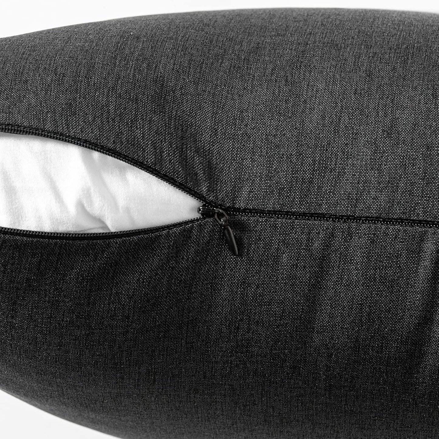 MIULEE Decorative Outdoor Throw Pillow Covers - Waterproof Faux Linen Cushion Cases | 24x24 Inch Black (Pack of 2)