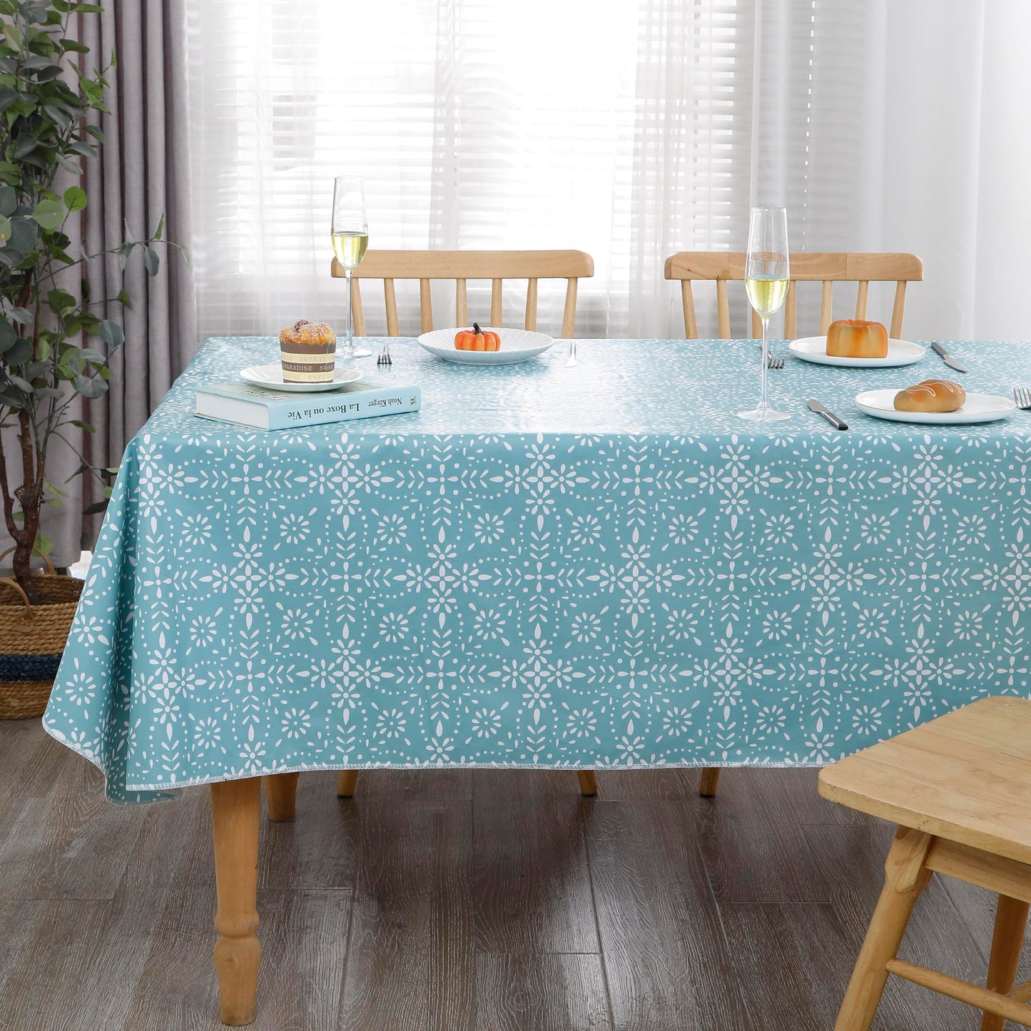 Walrus Heavy Duty Vinyl Tablecloth with Flannel Backing Waterproof Oil-Proof Plastic Table Cloth Stain-Resistant Wipeable Table Cover for Indoor and Outdoor (Perforated Floral,60x84 Inch)