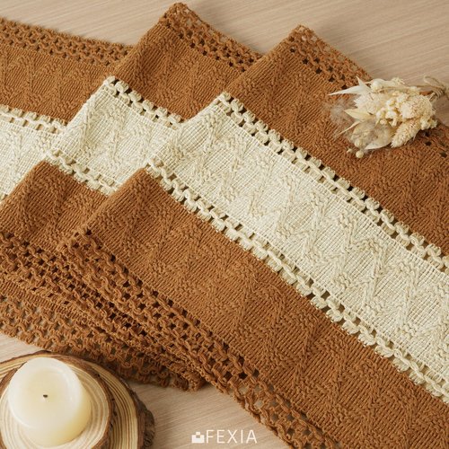 FEXIA Boho Table Runner for Home Decor with Tassels 72 Inches Long Farmhouse Rustic Caramel Table Runner Macrame Burlap Table Decoration for Living Room Bridal Shower (12x72 Inches)