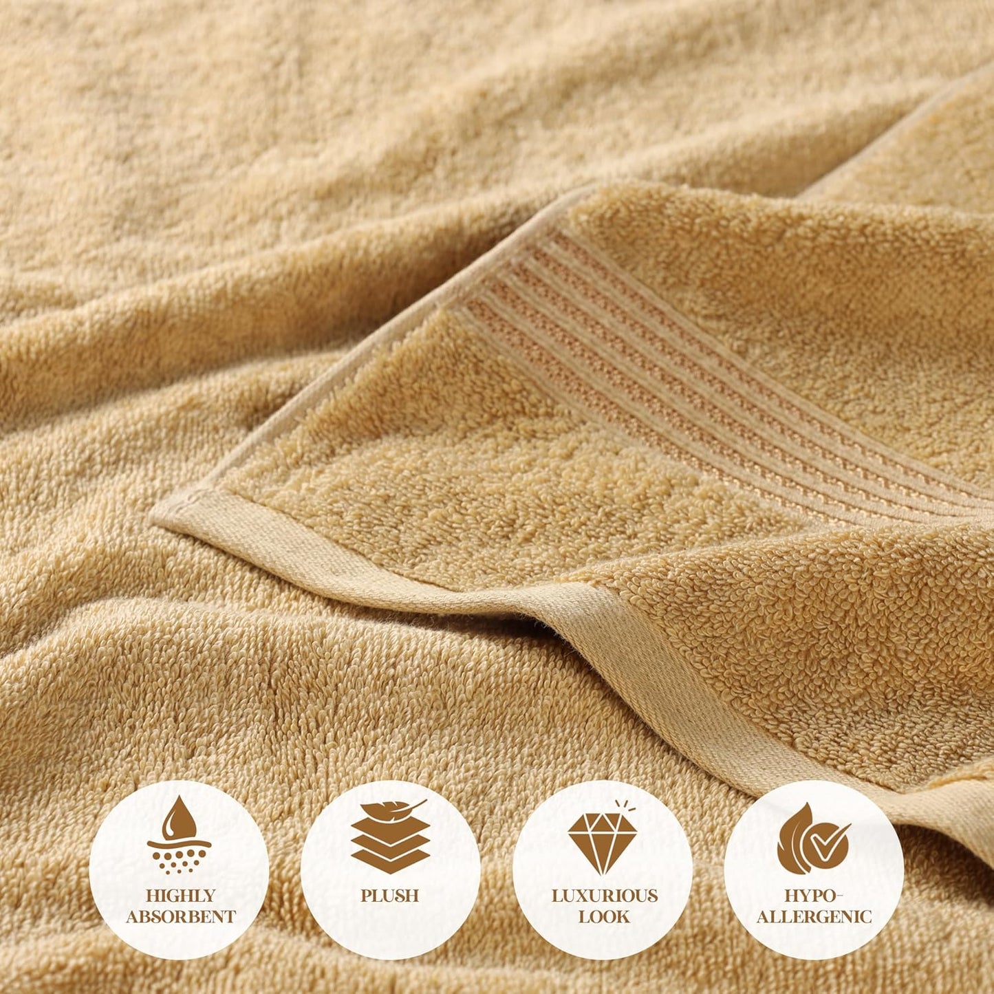 Superior Luxury Cotton Bath Towels - 6 Piece Premium Egyptian Cotton Set in Elegant Gold