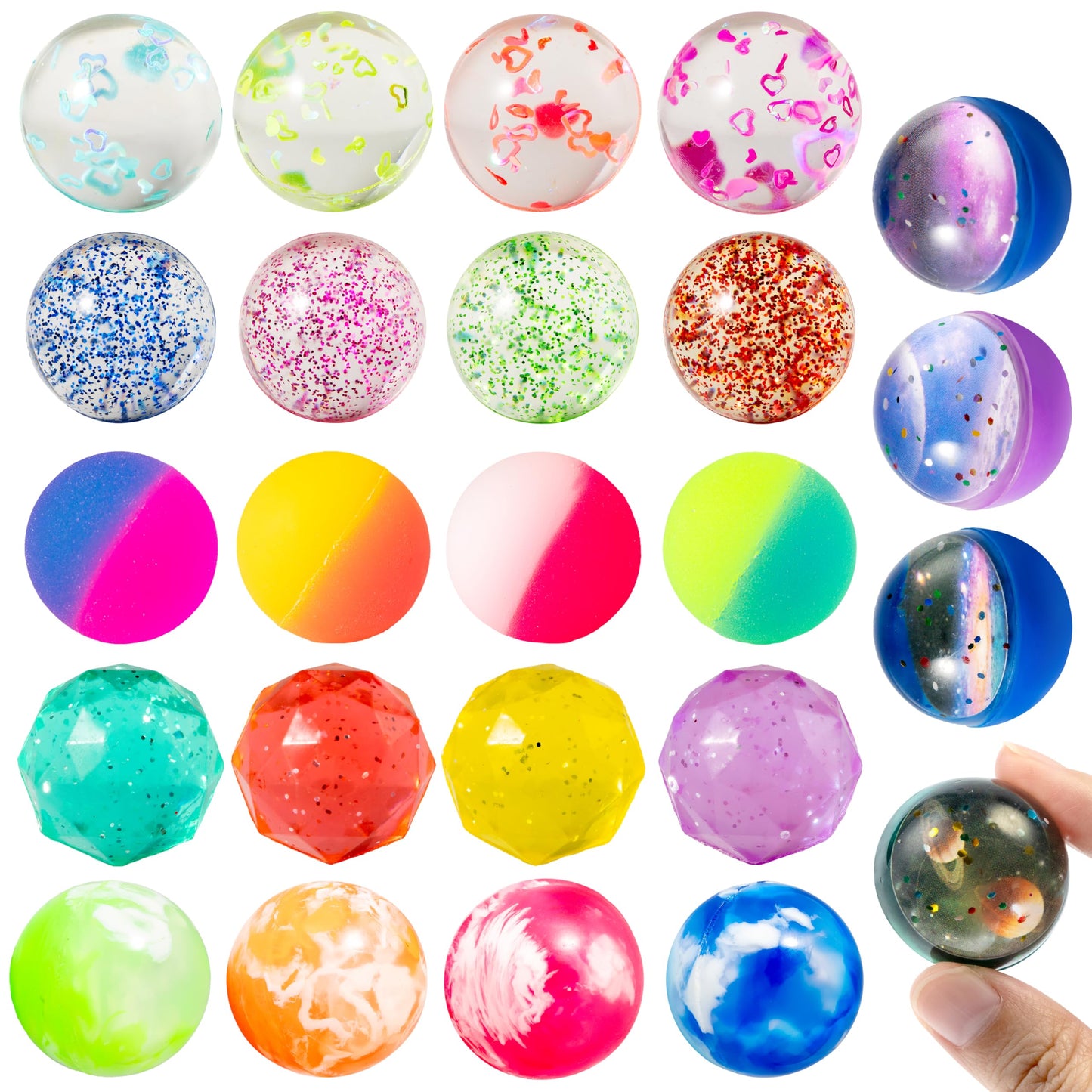 JOYIN 24 PCS Multistyle Bouncy Balls, 6 Styles 32mm Assorted Bouncy Balls Bulk with Storage Bag, Bounce Toys for Kids Party Favors Birthdays Gifts Goodie Bags Stuffers Carnival Prizes