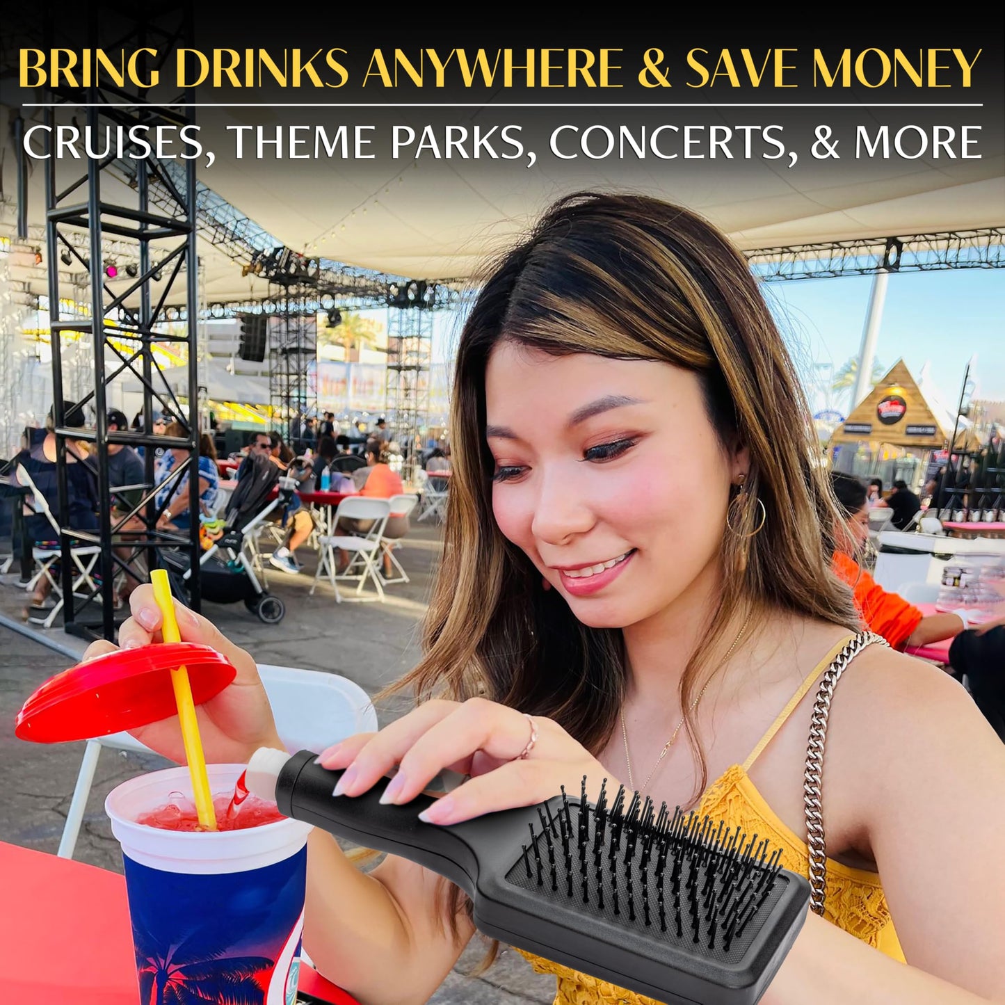 GoPong Party Brush Flask 2 Pack (16 oz Total) - Hidden Alcohol Travel Flasks for Women and Men – Secret Liquor Containers for Concerts, Cruises, and Sports Events – Includes Funnel & Spout