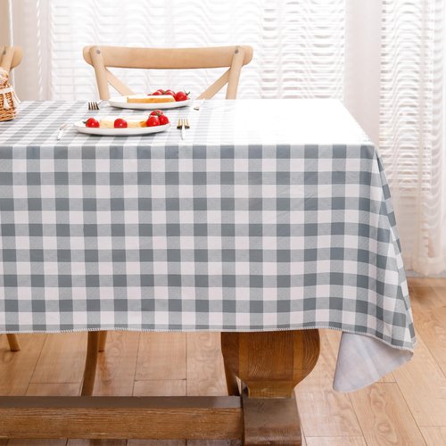 Heavy Duty Vinyl Tablecloth with Flannel Backing Waterproof Oil-Proof Plastic Table Cloth Stain-Resistant Wipeable Rectangle or Square Table Cover for Indoor and Outdoor (Grey Checkered, 52x70 Inch)