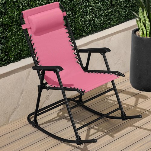 Best Choice Products Outdoor Zero Gravity Rocking Chair - Folding Reclining Patio Lounge with Adjustable Pillow - Pink