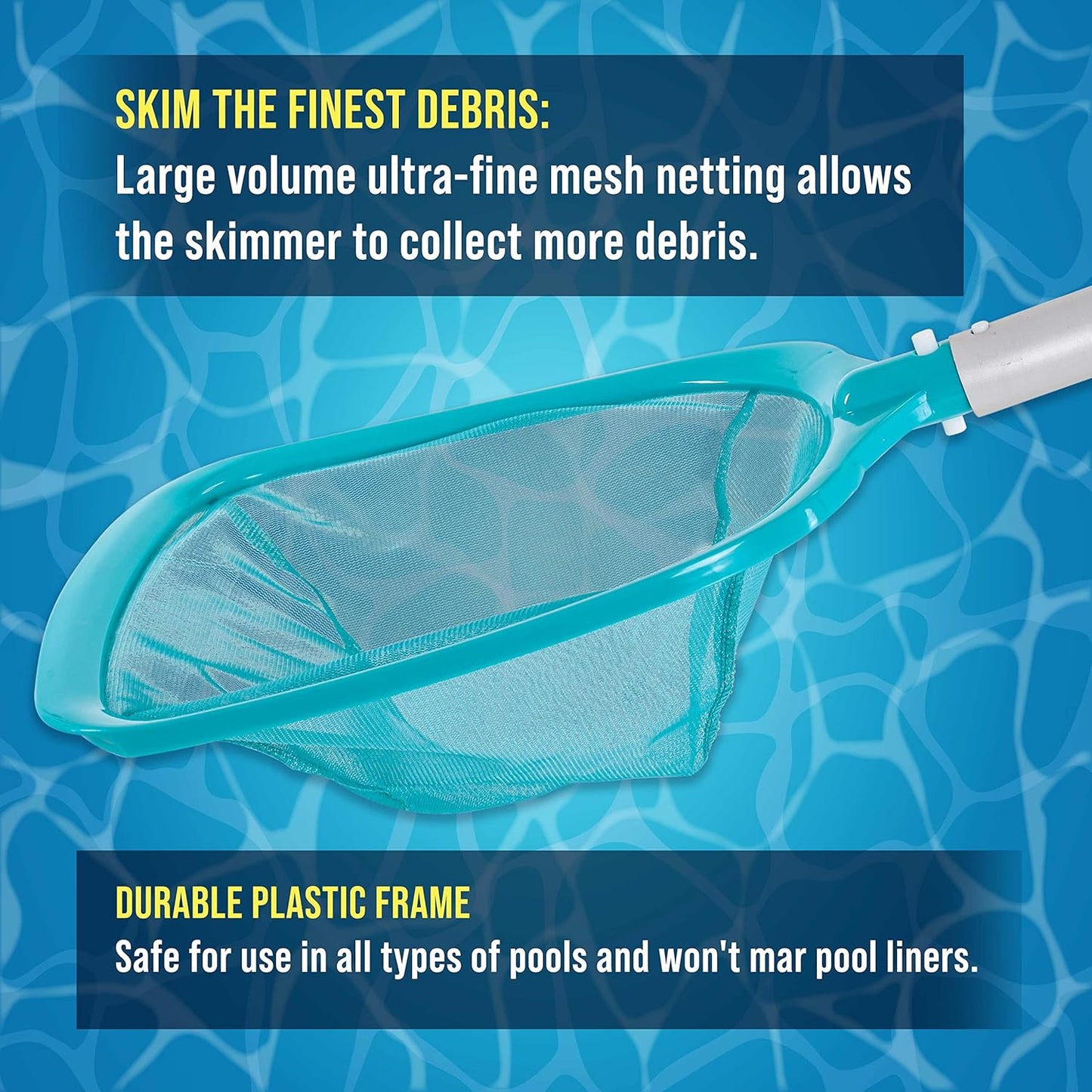 U.S. Pool Supply 11.5-Foot Leaf Skimmer Net - Telescopic Aluminum Pole, Ultra Fine Mesh for Debris Removal