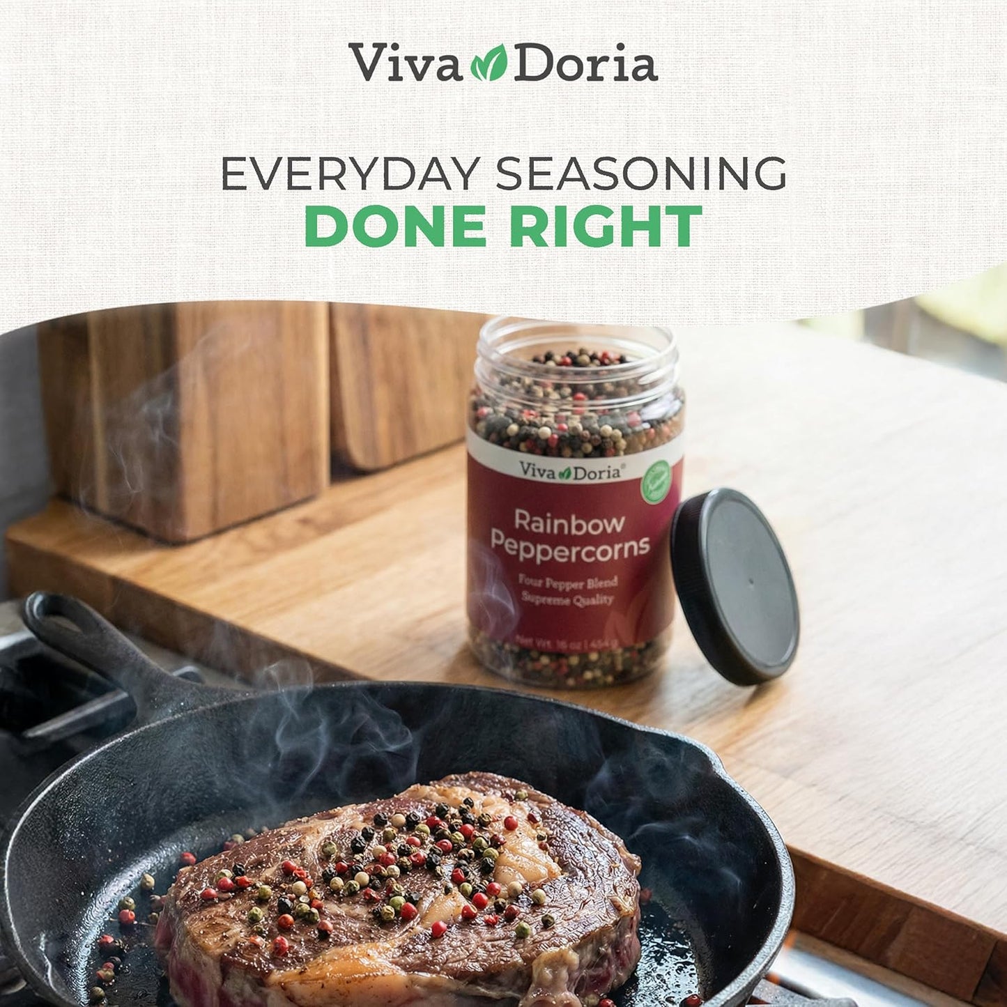 Viva Doria Rainbow Blend Peppercorn - Steam Sterilized Whole Black, Green, Pink & White - 16 Oz