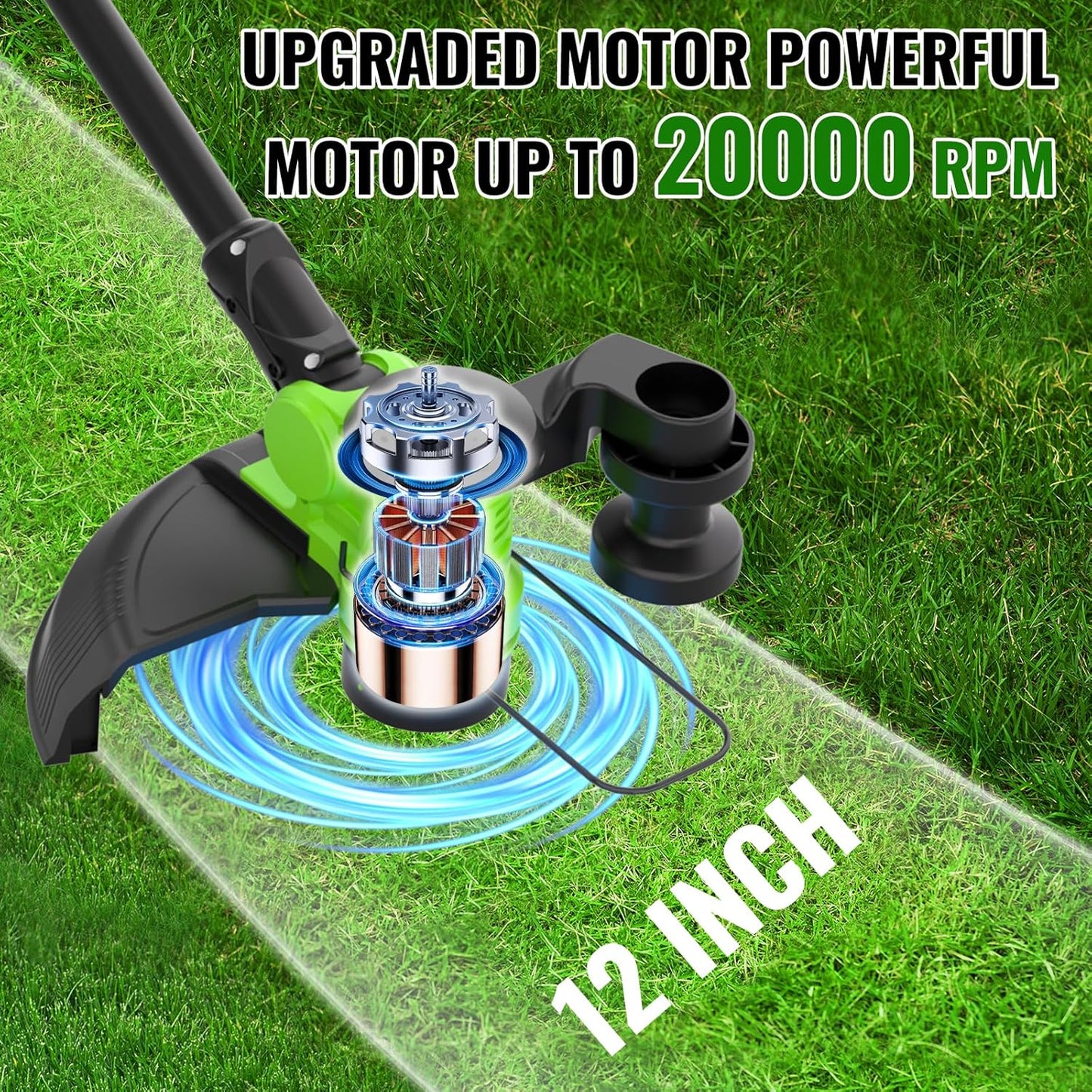 Skiennix 12" Cordless Weed Wacker - Powerful Electric Grass Trimmer with 2x5.0Ah Battery & Charger | Lawn Edger Tool