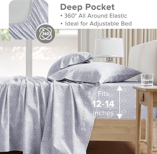 Comfort Spaces 100% Cotton Sheet Set - Breathable & Lightweight Bedding | Twin Adelia Gray, 3 Pieces