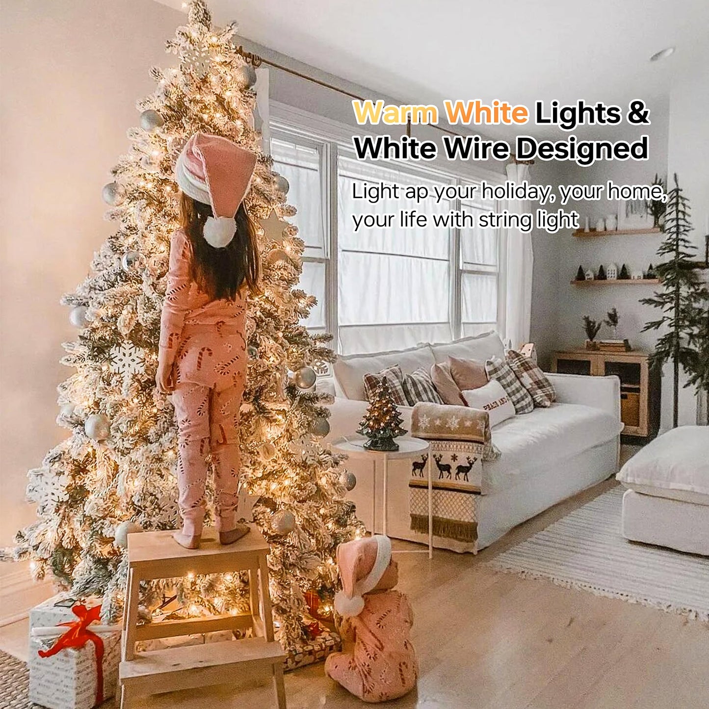 oopswow 100 Count Clear Christmas Lights White Wire,23Feet Incandescent Clear Mini Lights, Connectable Indoor Outdoor Christmas Tree String Lights, Birthday, Holiday, Party, Wedding, Xmas,Warm White