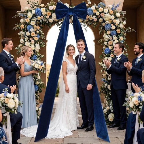 Canlierr Giant Velvet Bow Wall Decorations - 90x18 Inch Oversized Navy Blue Bow for Parties & Weddings
