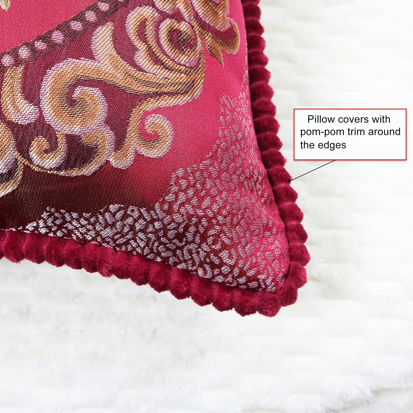 SZHELEJIAM Throw Pillow Covers 18x18 Set of 2, Jacquard Retro Embroidered Cushion Covers for Sofa Living Room, Red Decorative Pillow Cases Red