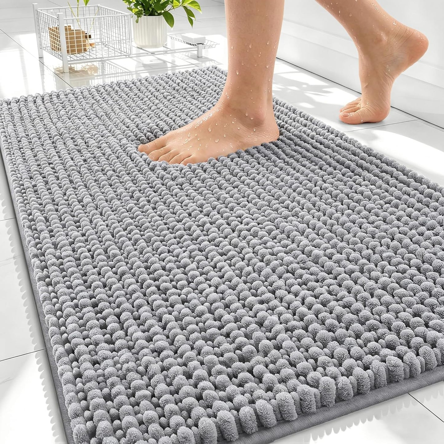 OLANLY Thick Bathroom Rugs - Extra Soft Chenille Bath Mats with Rubber Backing | 30x20 Grey