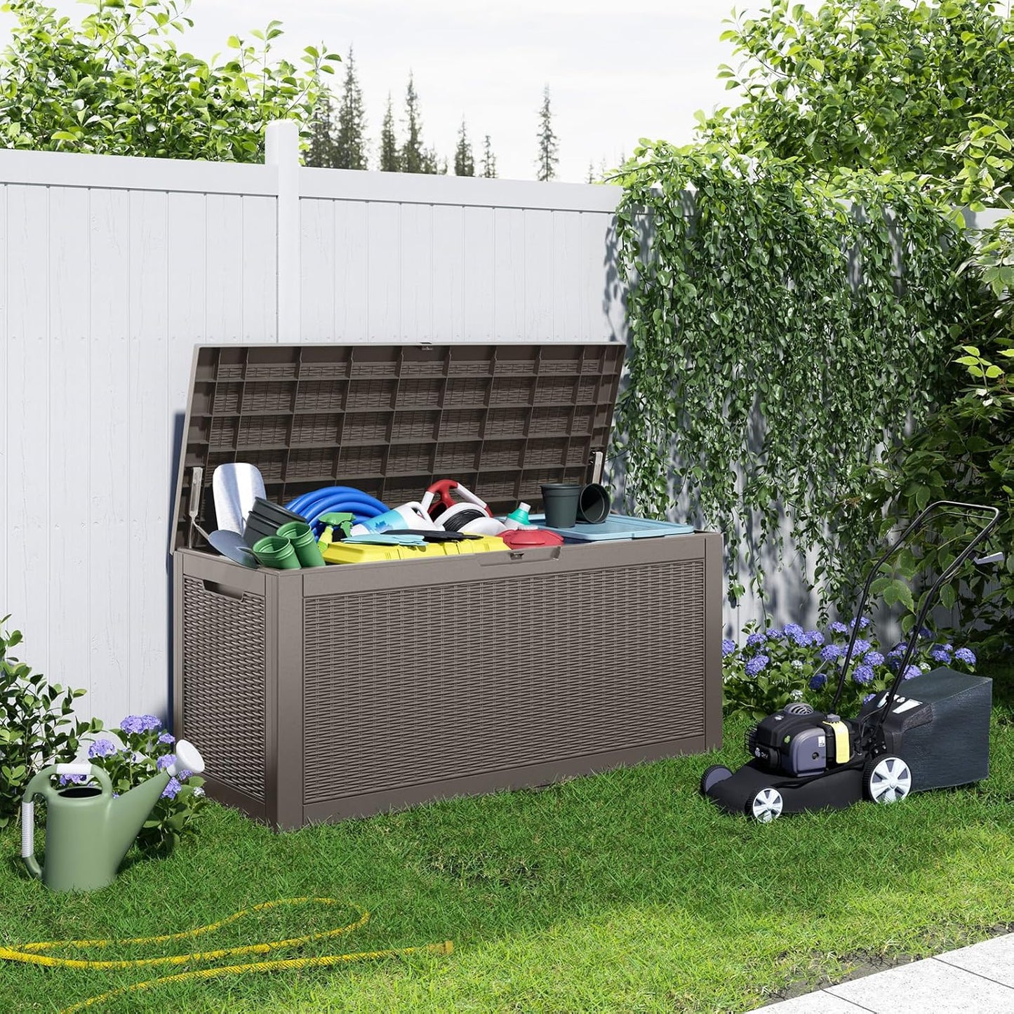 Regine Switzerland 120 Gallon Outdoor Deck Box - Lockable Waterproof Storage for Garden Tools & Cushions | Grey
