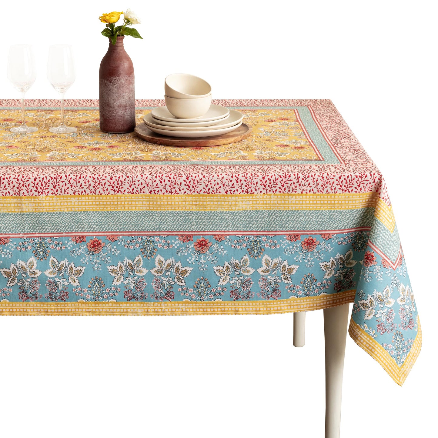 Maison d' Hermine Table Cloth Rectangle Table 100% Cotton 60 x 90 Inches Tablecloth Reusable Decorative for Dining Kitchen Room Farmhouse Home Gifts for Mothers Day Spring Summer - Marquise