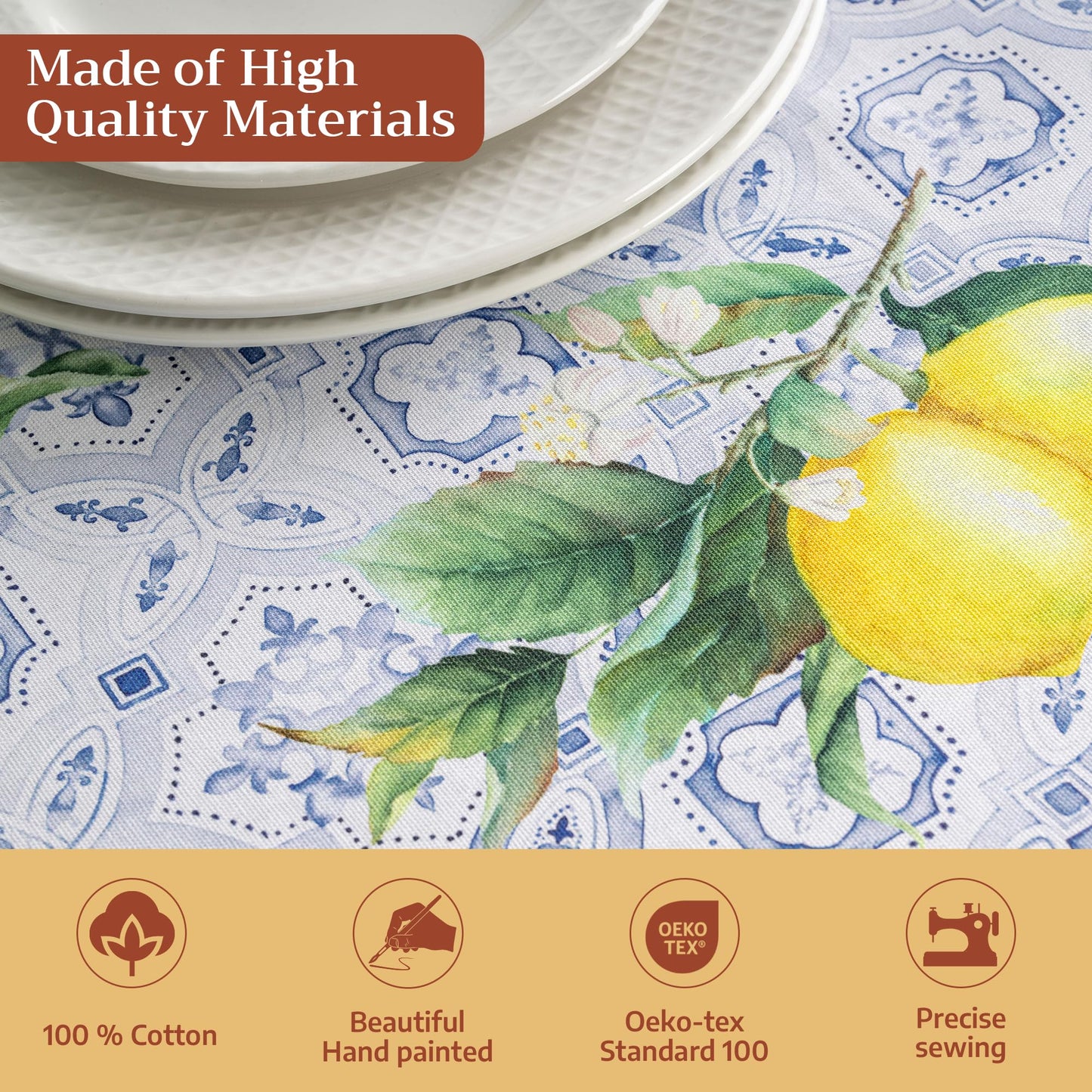 Maison d' Hermine Table Cloth Rectangle Table 100% Cotton 70 x 120 Inches Tablecloth Reusable Decorative for Dining Kitchen Room Farmhouse Home Gifts for Mothers Day Spring Summer - Citrus