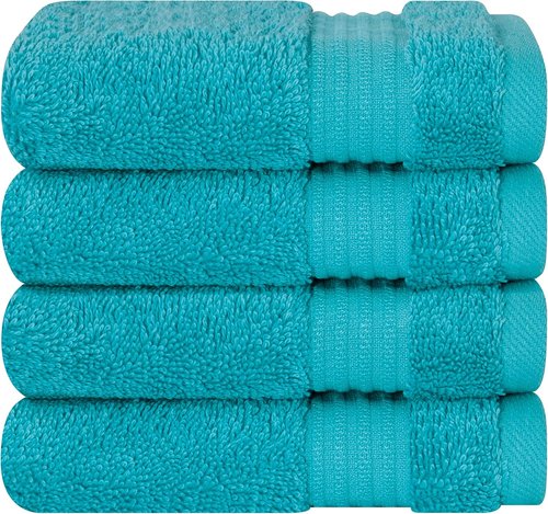 Cotton Paradise 100% Cotton Turkish Washcloth Set - 4 Soft Absorbent Aqua Blue Towels