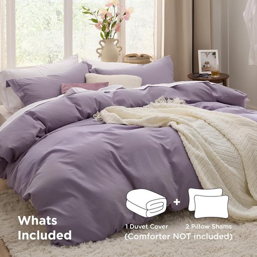 Bedsure Grayish Purple Duvet Cover Set - King Size 3-Piece Extra Soft Cotton-Like Polyester Bedding, 104x90 Inches with Zipper Closure & 2 Pillow Shams