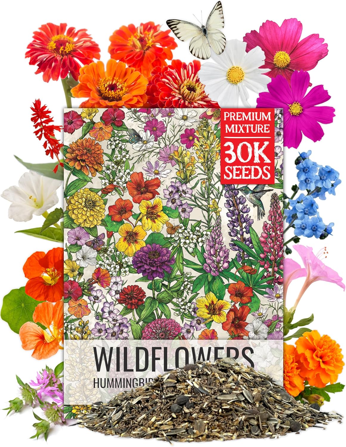 Seed Needs Wildflower Seeds - Butterfly & Hummingbird Mix | 23 Varieties, 2 Ounce Resealable Pack