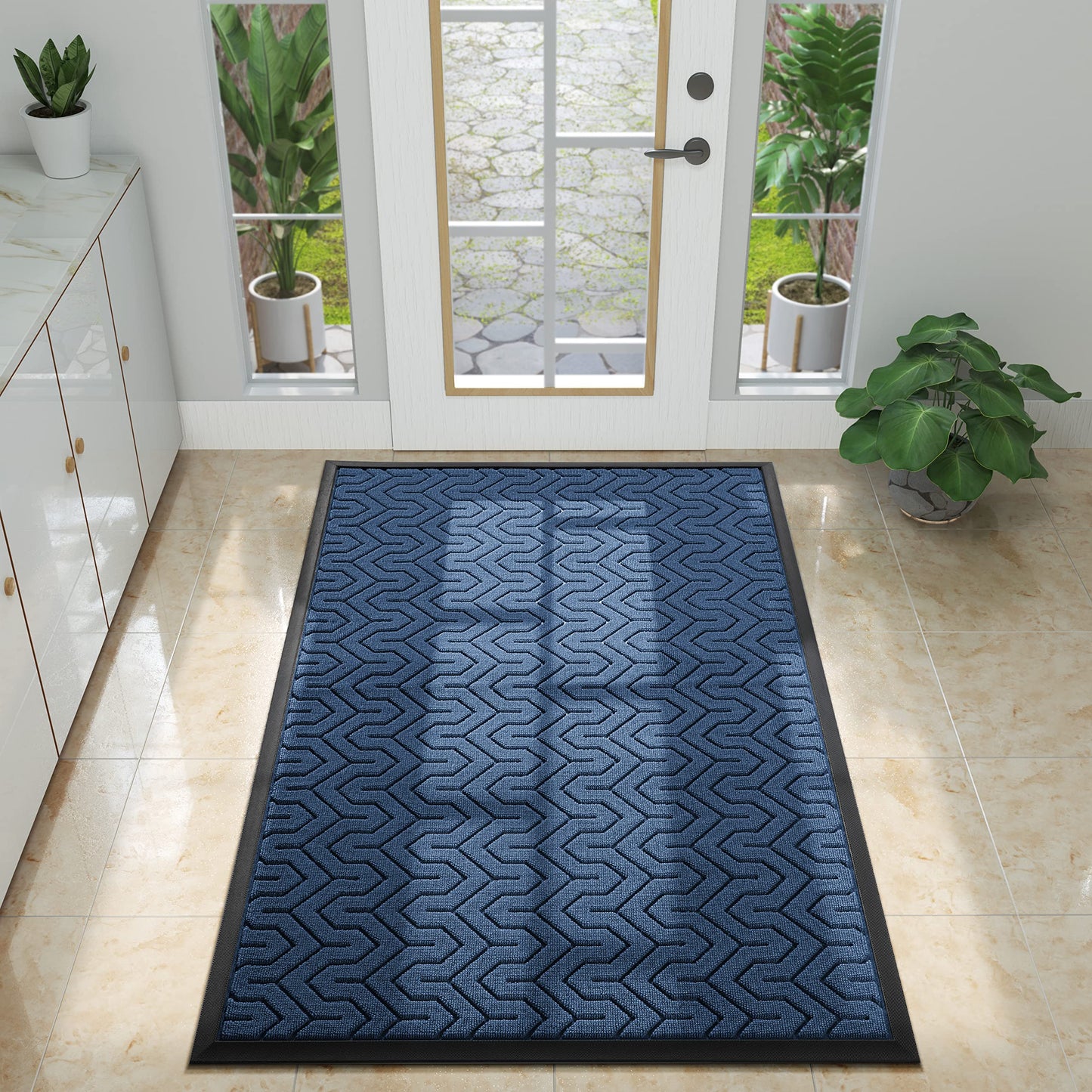 Yimobra Front Door Mat Outside Entrance, 47x32 Waterproof Outdoor Indoor Welcome Mats, Heavy Duty Doormat, Low Profile, Non Slip Garge Porch Entryway Mat, Easy Clean, Blue