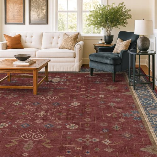 Hazo Haus Oriental Area Rug - Burgundy 8x10 Large Soft, Washable Non-Slip Design for Living Room & Bedroom