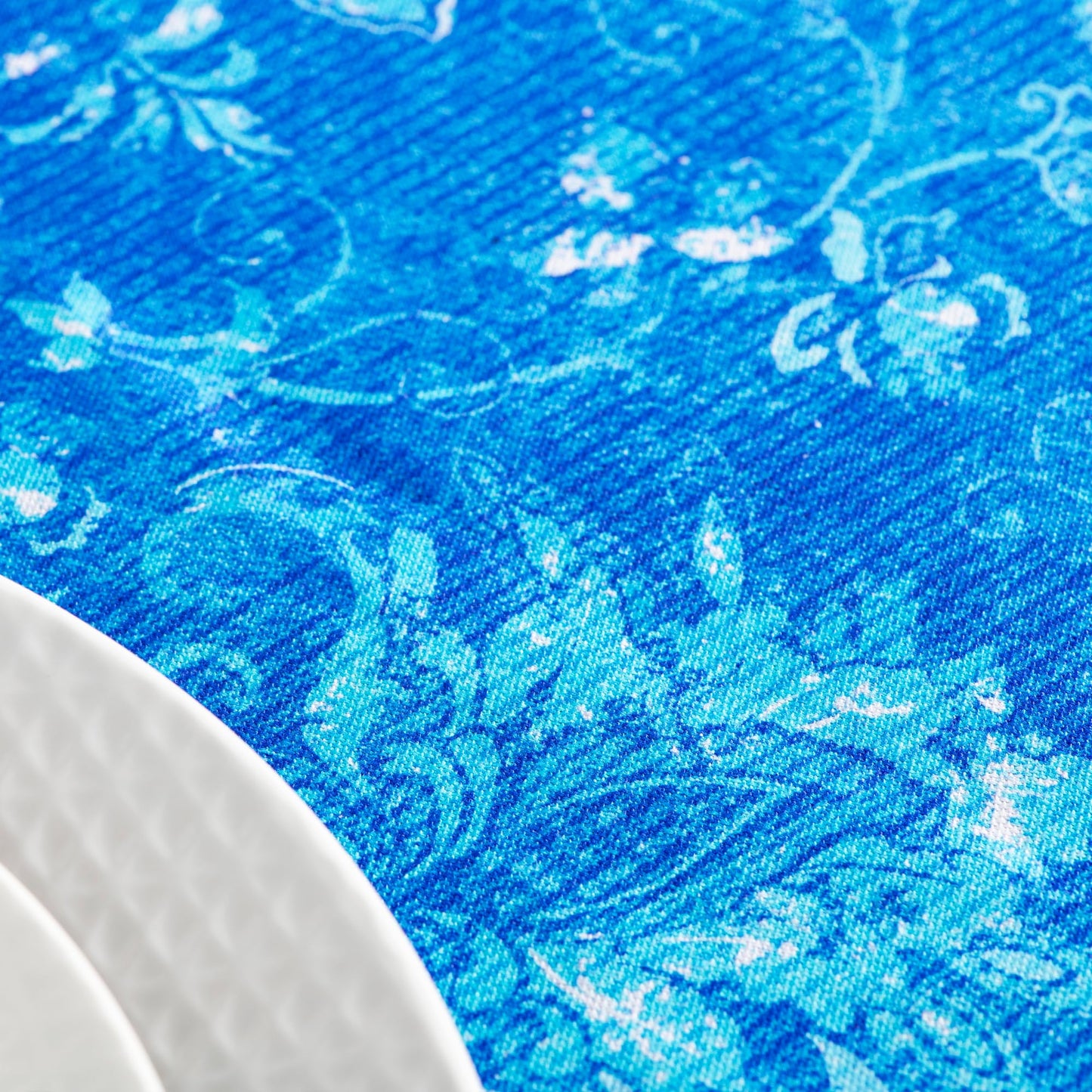 Maison d' Hermine Table Cloth Round Table 100% Cotton 69 Round Inches Tablecloth Reusable Decorative for Dining Kitchen Room Farmhouse Home Gifts for Mothers Day Spring Summer - Indigo Love
