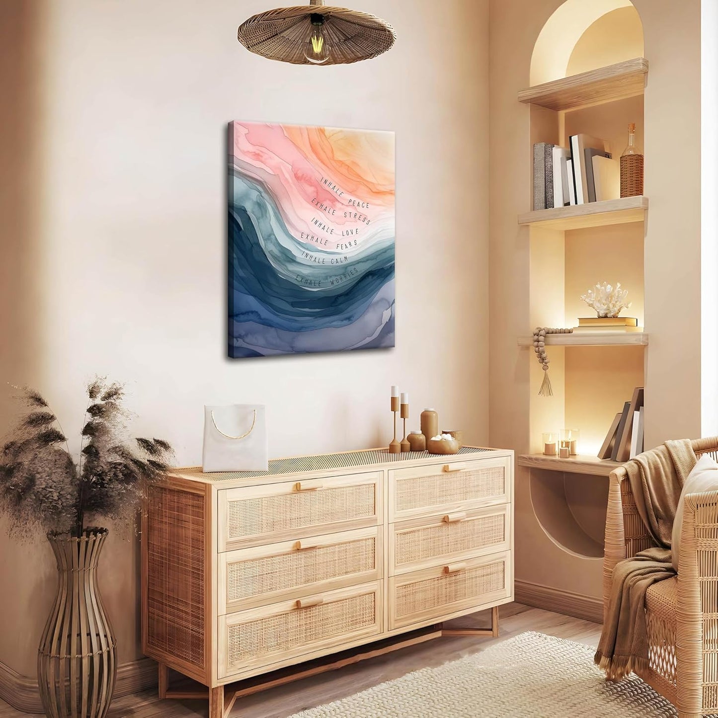 Therapy Office Wall Art | Mental Health Inspirational Canvas Prints - Inhale Exhale Meditation Decor, Framed 12x16 Inch