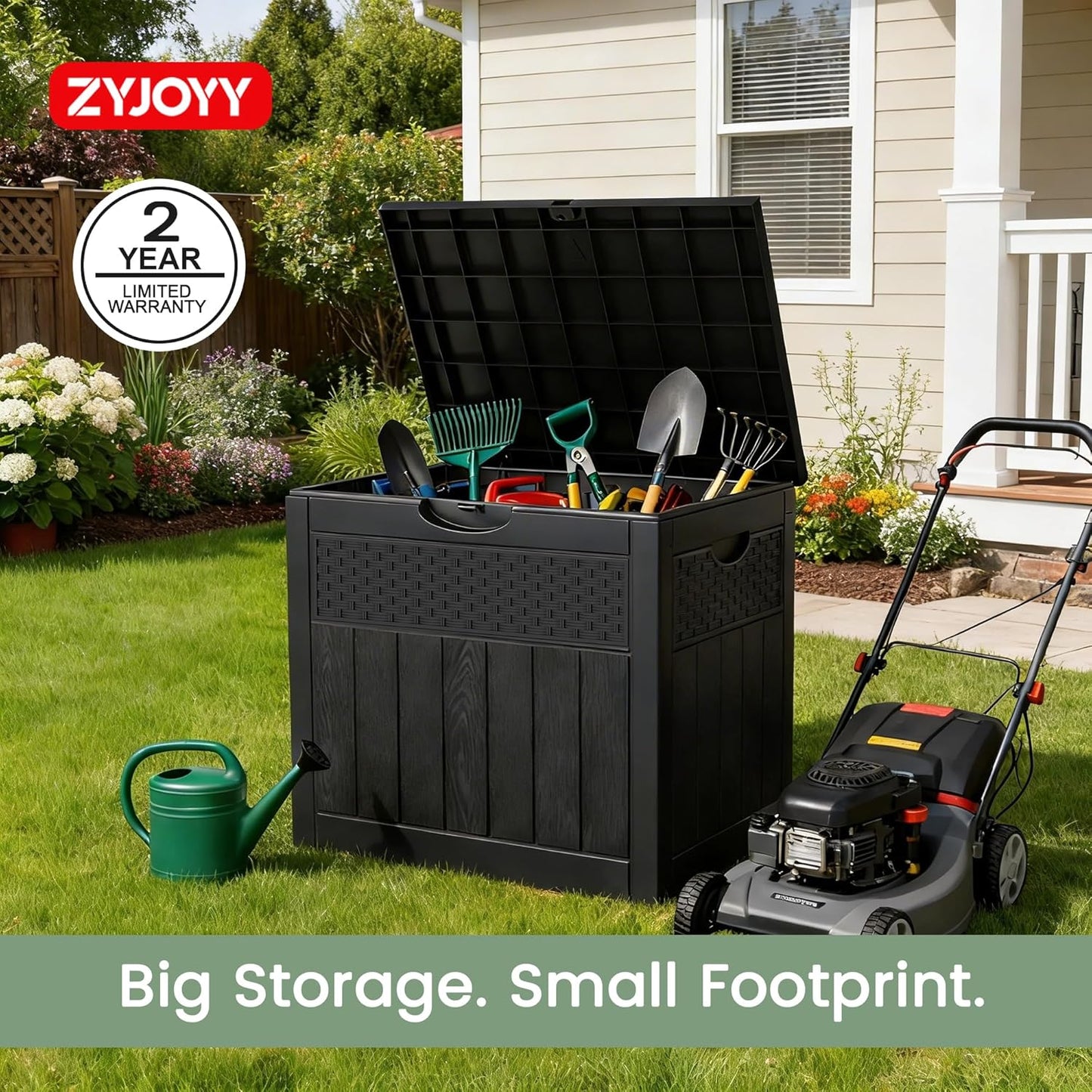 ZYJOYY 33 Gallon Waterproof Outdoor Storage Box - Lockable Resin Deck Box for Cushions & Garden Tools
